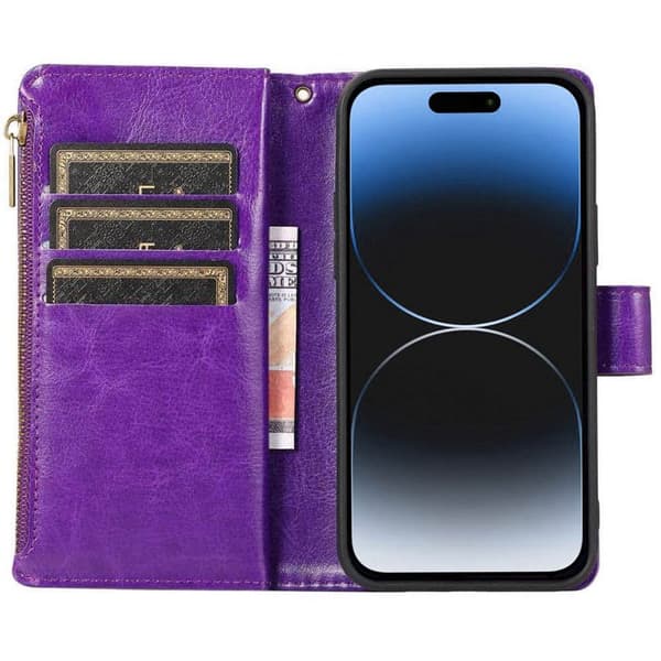 DoubleFlip Zipper 9-kort til Apple iPhone 15 Plus - Lilla