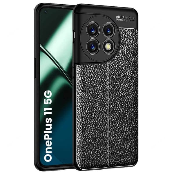 Lædermønstret TPU Cover til OnePlus 11 - Sort
