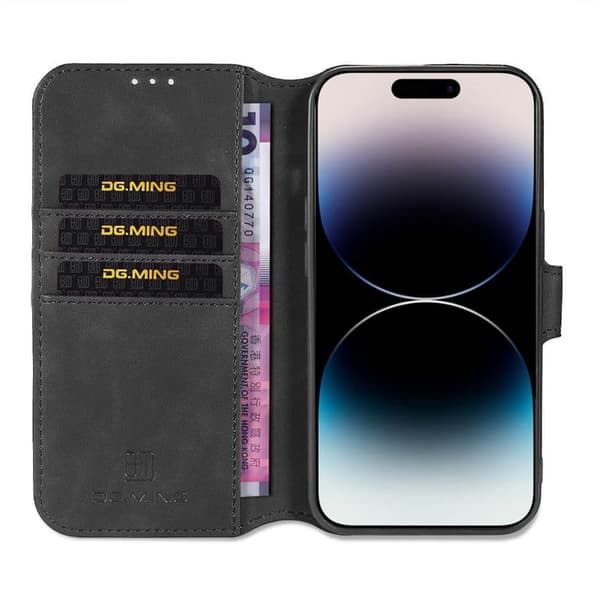 DG-Ming Lompakkokotelo 3-kortti Apple iPhone 14 Pro Max - Musta