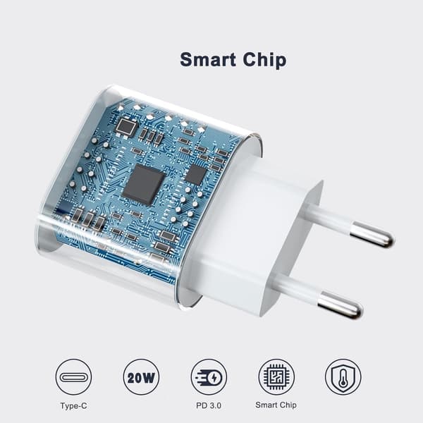 iPhone Hurtiglader USB-C PD 3.0. 20W Strømadapter + Kabel