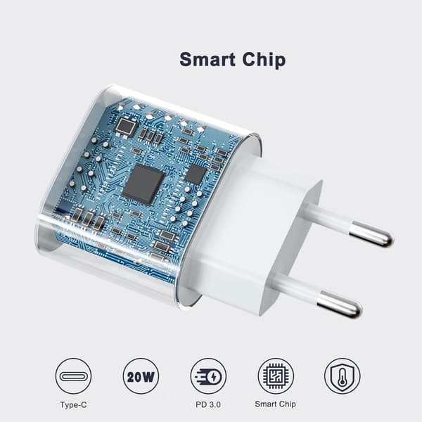 iPhone Hurtiglader USB-C PD 3.0. 20W Strømadapter + Kabel