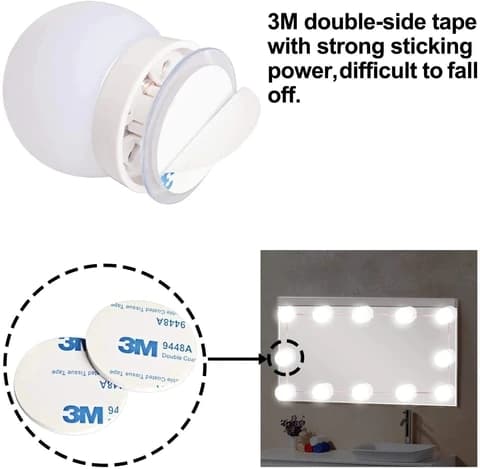 10 stk. LED-lamper til Makeupspejl m. Lysdæmper