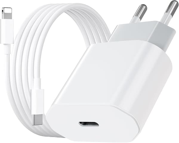iPhone Hurtigoplader USB-C PD 3.0. 20W Strømadapter + Kabel