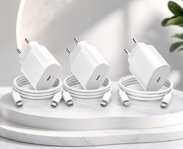 3-pakning hurtiglader iPhone 15, 16, 17 + iPhone 14 og eldre – USB-C og Lightning