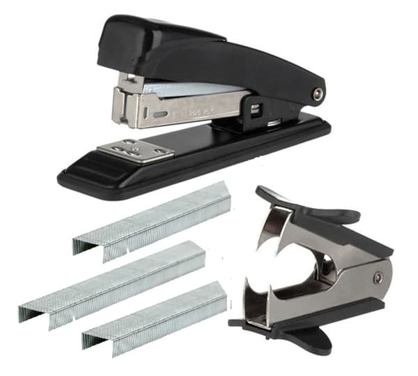 Stiftemaskin og stiftfjerner og 500 26/6 stifter