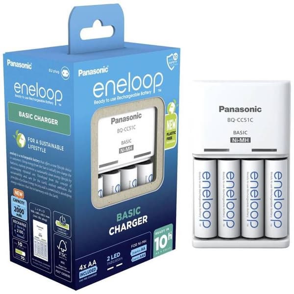 NiMH oplader med Panasonic Basic BQ-CC51 + 4x eneloop AA