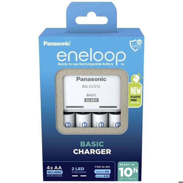 NiMH-laturi Panasonic Basic BQ-CC51 + 4x eneloop AA akut