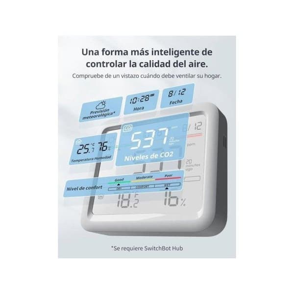 Monitor för Luftkvalitet SwitchBot Mediator Pro CO2 Display 6-i-1 Hög Precision App Larm