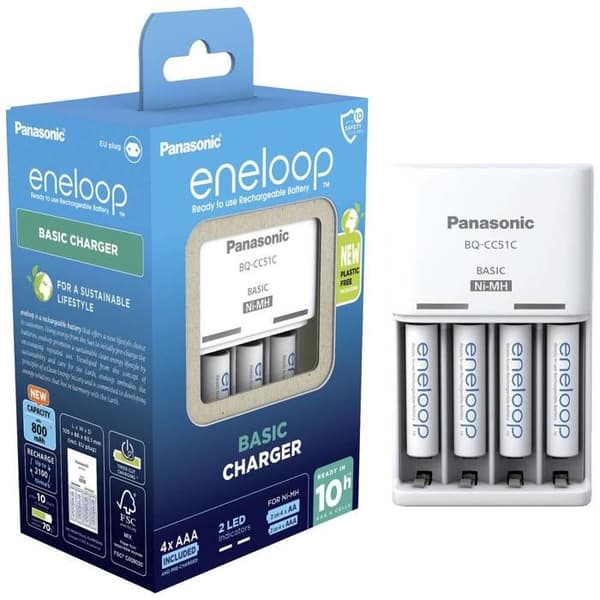 NiMH oplader med Panasonic Basic BQ-CC51 + 4x eneloop AAA
