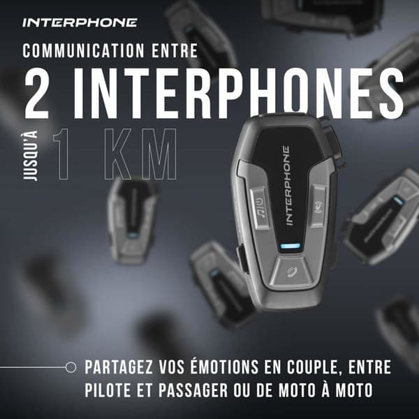 Intercom Bluetooth - INTERPHONE - UCOM6R - Langvarig Batterilevetid - Genopladelig USB - Sort