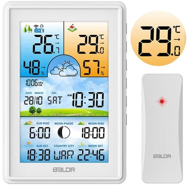 Langaton sääasema - BALDR - LCD-väri näyttö - DCF77-synkronointi - Ennusteet 12-24h