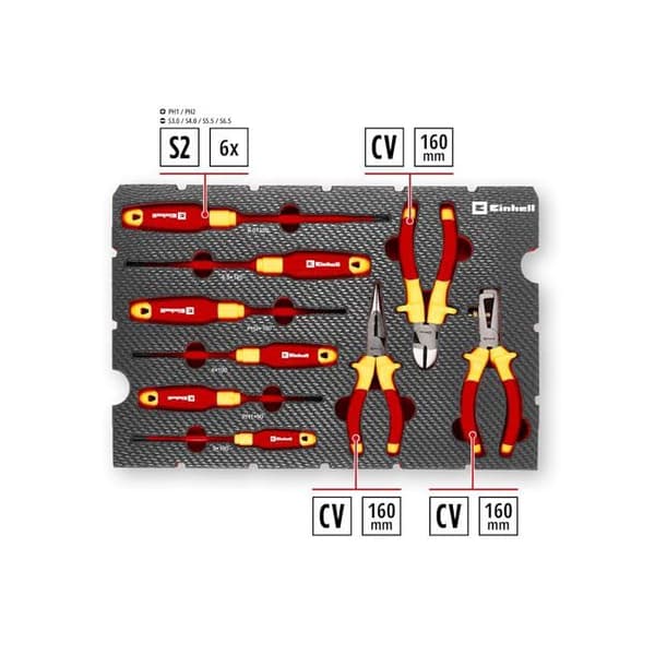 Facklåda - EINHELL - Insert E-Case VDE Set 9 delar - Isolerade verktyg 1000 V - E-Case system