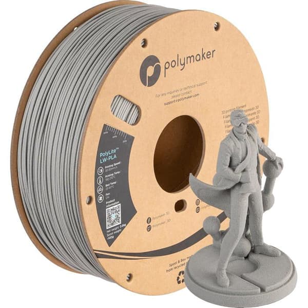 Polymaker PolyLite LW-PLA filament 1,75 mm - 800 g, Lys grå
