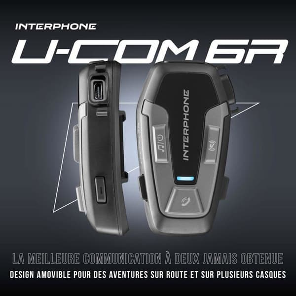 Intercom Bluetooth - INTERPHONE - UCOM6R - Langvarig Batterilevetid - Genopladelig USB - Sort