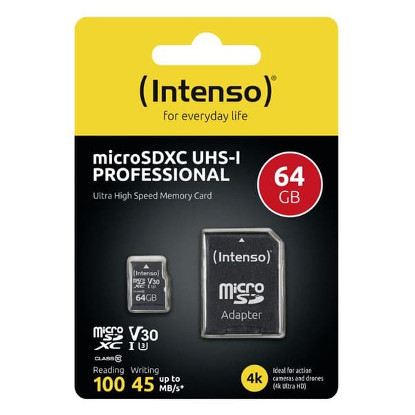 Intenso Professional 64 GB Class 10, UHS-I microSDXC-kort med SD-adapter