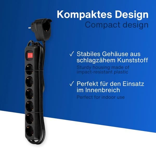 Forlængerledning - Powersplit - 0012692514 - 7 stik - 2m - Sort