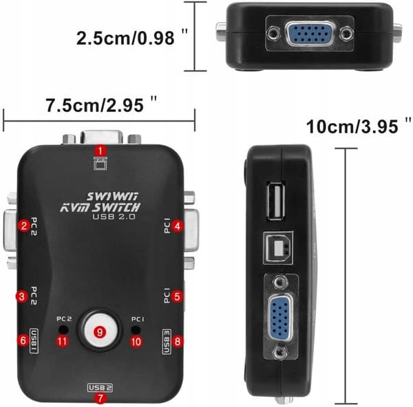 KVM-växlar 2x1, 3xUSB, HUB BOX