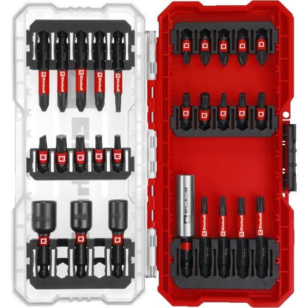 Einhell S-CASE Sæt med 28 stødresistente bits (25 mm bits, 50 mm bits, 60 mm bitsholder, nøgler)