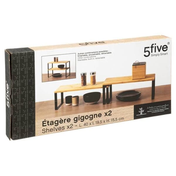 2 stapelbara hyllor "Nera" i bambu - 5 five simply smart