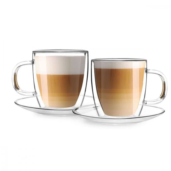 Sæt med 2 kopper og underkopper 250ml - Vialli Design - Transparent -