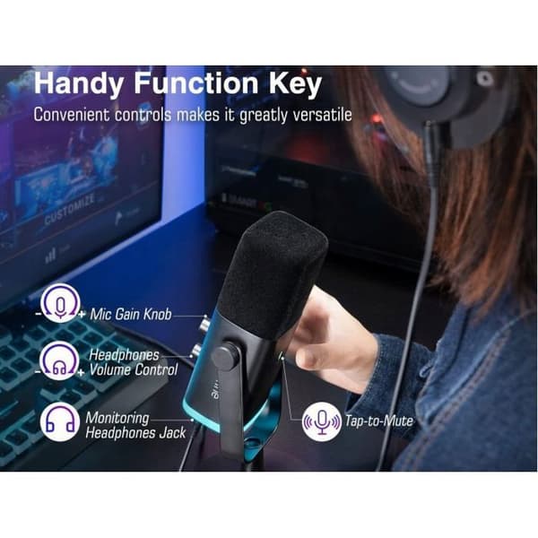 Microfon pc Fifine dynamisk studio mikrofon PnP til videospil AM8 AMPLIGAME USB/XLR RGB