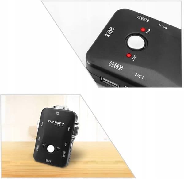 KVM VGA 2x1 kytkin, 3xUSB, HUB BOX