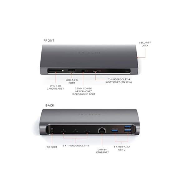 Satechi - Thunderbolt 4 - 3 x Thunderbolt - GigE - Harmaa