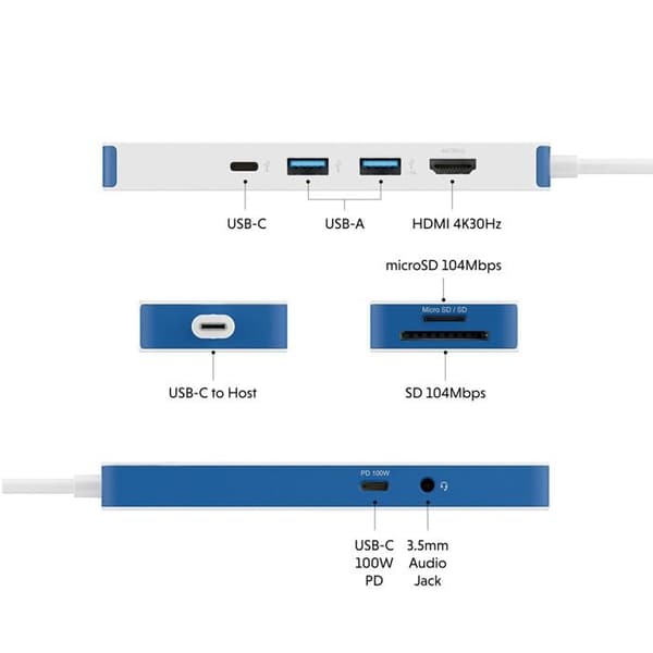 Station d'accueil för bärbar PC Hyper HYPERDRIVE FLEX8 USB-C HUB BLÅ
