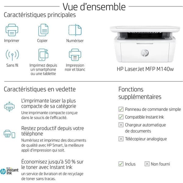 HP LaserJet M140w sort/hvid laser multifunktionsprinter