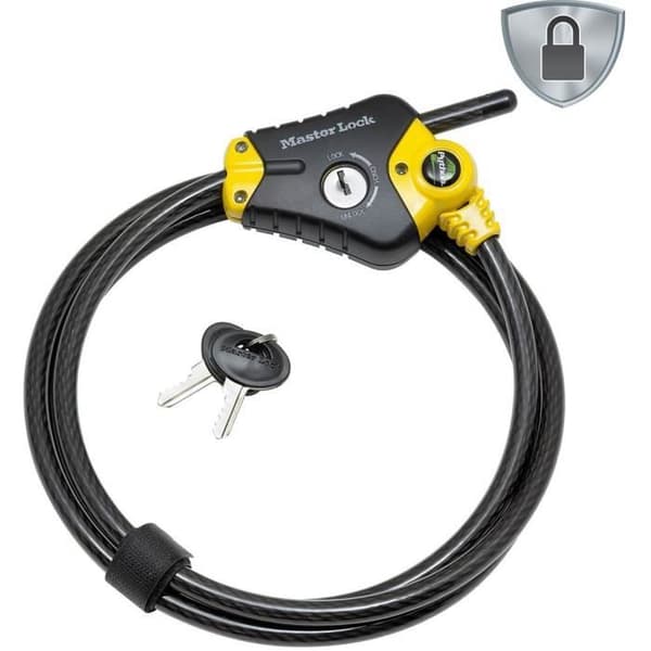 Tyverisikring - MASTER LOCK - Python 8433EURD - Justerbar længde fra 30 cm til 1,8 m - Snoet stål - Sort