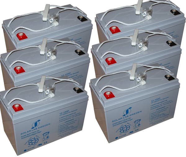 6 st. AGM batterier, 12V, 100Ah