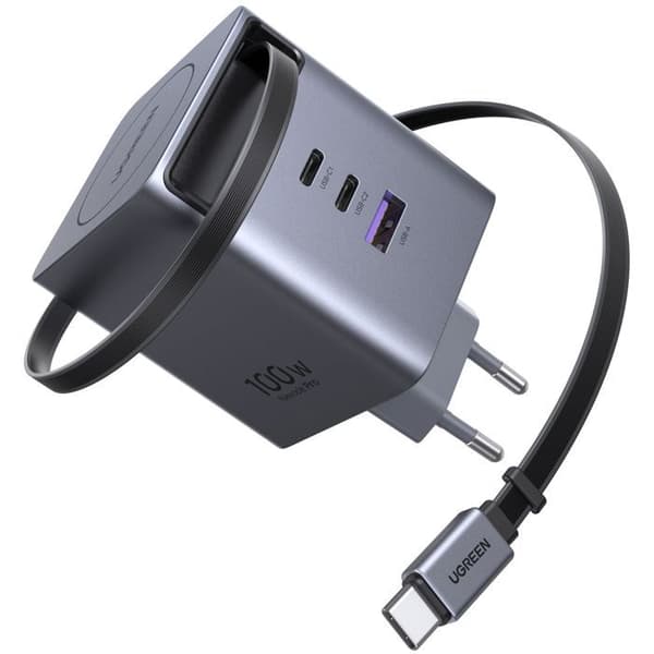 Nätadapter - UGREEN - 100W - 2x USB-C + 1x USB-A - Fällbar