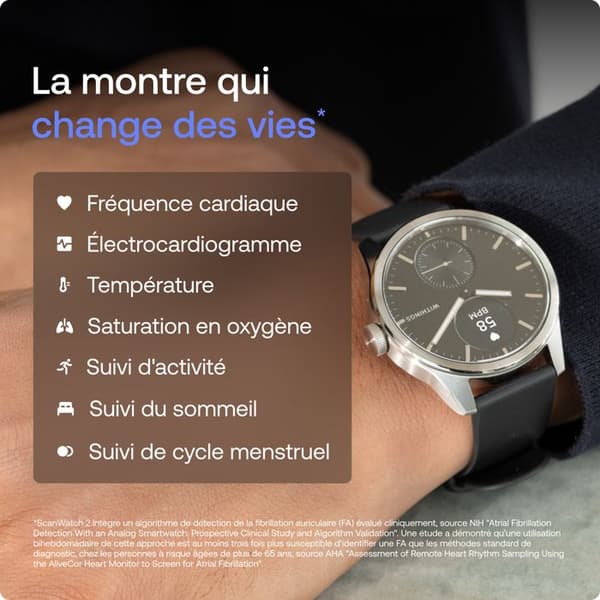 WITHINGS ScanWatch 2 - Förbindelseklocka hälsa ECG SpO2 temperatur 38mm Vit