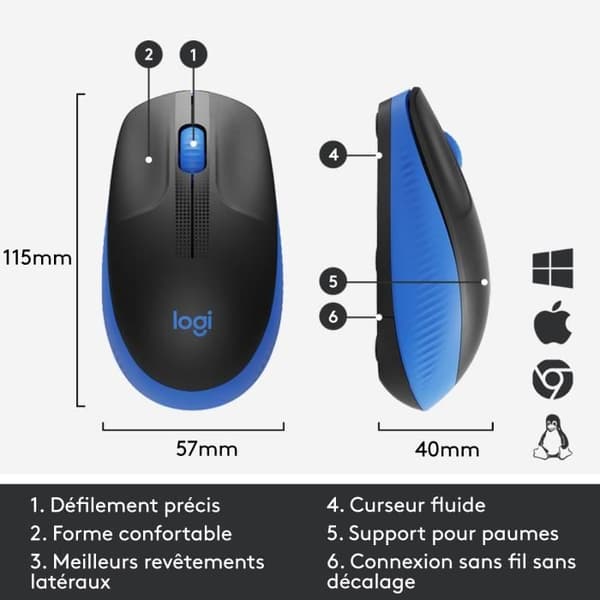 Mus - Trådlös - Logitech - M190 - Blå