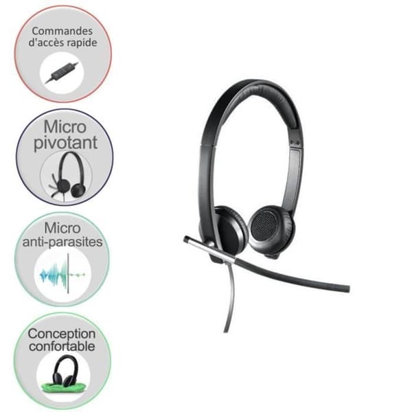 Hörlurar - Trådad - Logitech - H650E - USB - Stereo mikrofon - Svart