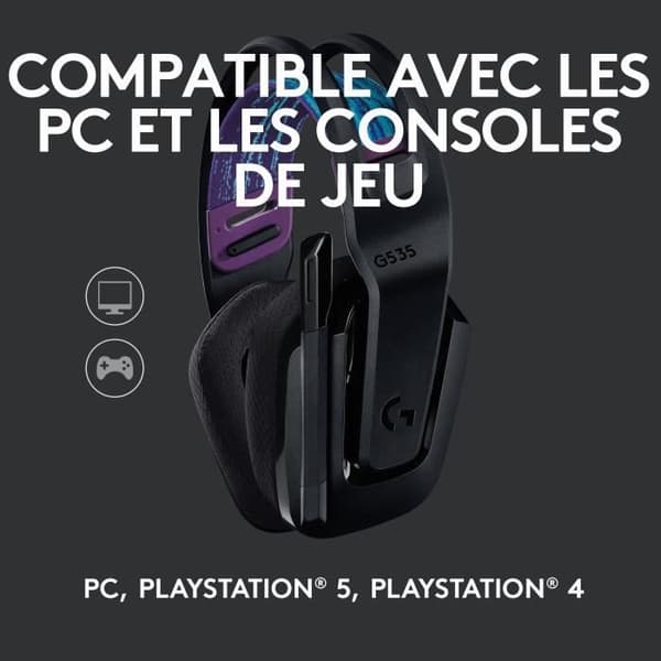 Gamingheadset - Trådlös - Logitech G - G535 Lightspeed - PS5, PS4, PC, MAC - Svart