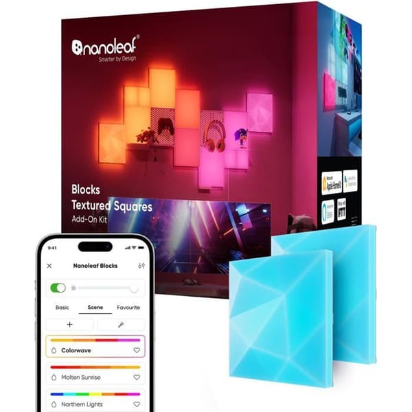 Extensionskit - NANOLEAF - Block - 2 Texturerade Rutor - Färggilt LED-belysning - 3D-design