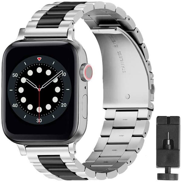 Urrem Rustfrit stÃ¥l til Apple Watch 6 (44mm) - SÃ¸lv/sort