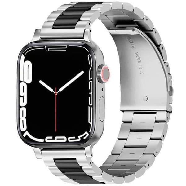 Urrem Rustfrit stÃ¥l til Apple Watch 7 (45mm) - SÃ¸lv/Sort
