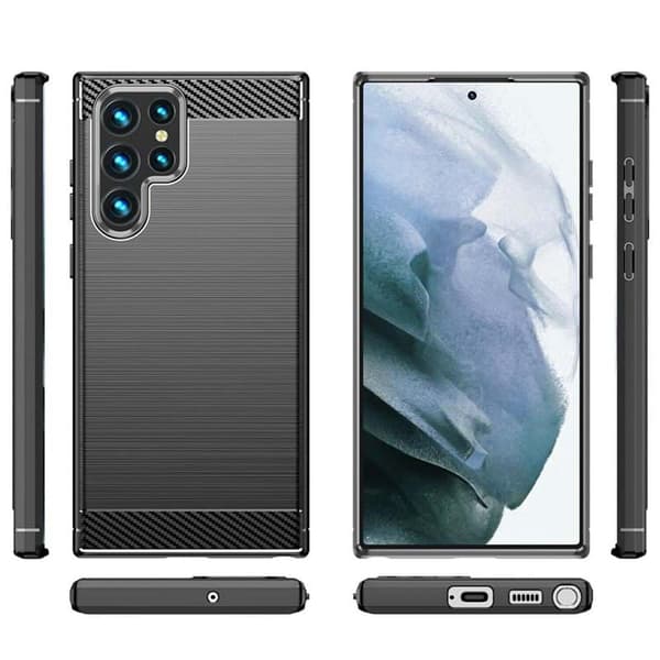 Børstet silikone cover til Samsung Galaxy S22 Ultra - Sort