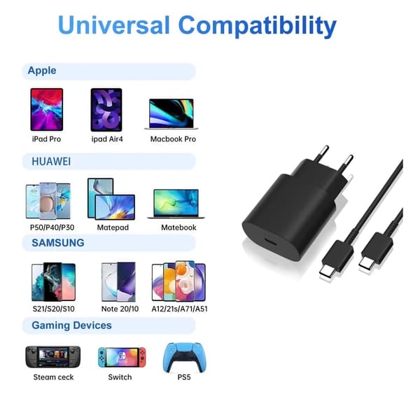 Samsung Oplader Hurtigoplader - Adapter + Kabel 25W USB-C 2m