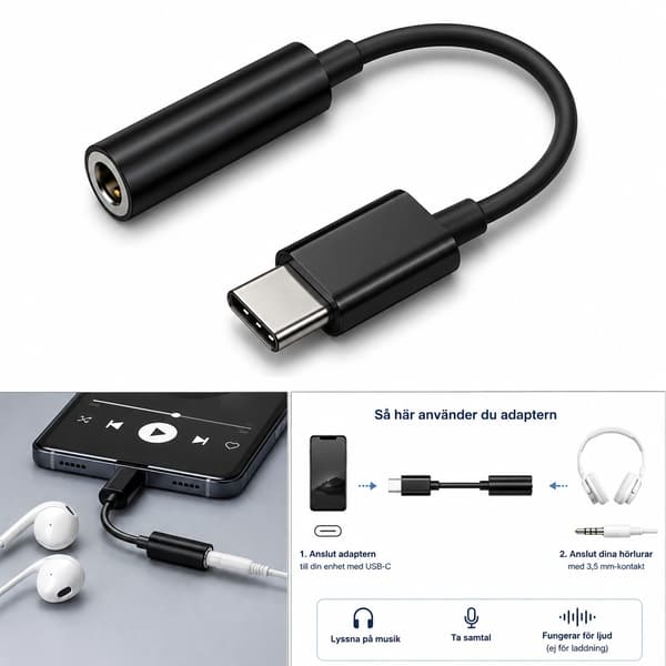 Lightning til 3,5 mm AUX hovedtelefonadapter til iPhone/Apple
