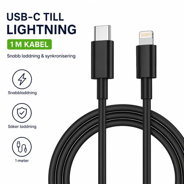USB-C til Lightning-kabel 1 m Sort – kompatibel med Apple iPhone og iPad
