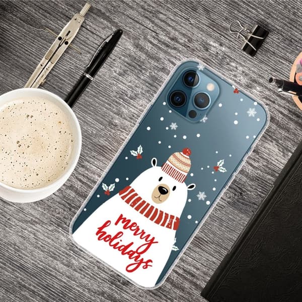 Juleveske til iPhone 14 Pro Max - Skjerf Hvit Bjørn
