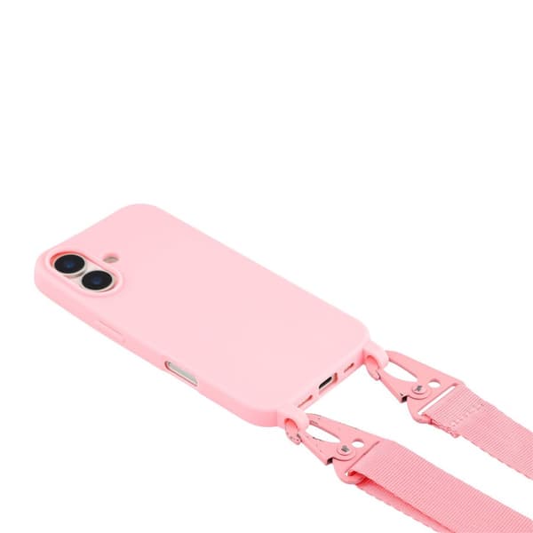 iPhone 17 Case with Long Lanyard Flexible Soft Matte Phone Cover - Pink