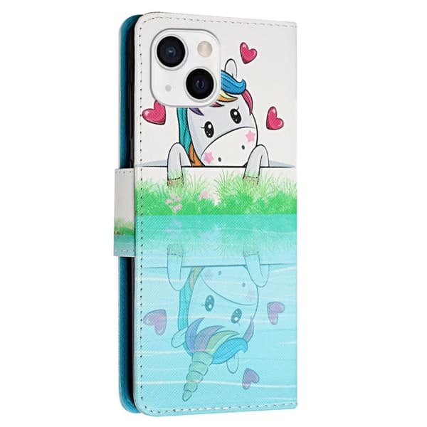 Wonderland iPhone 14 flip etui - Hjerteform / Hest
