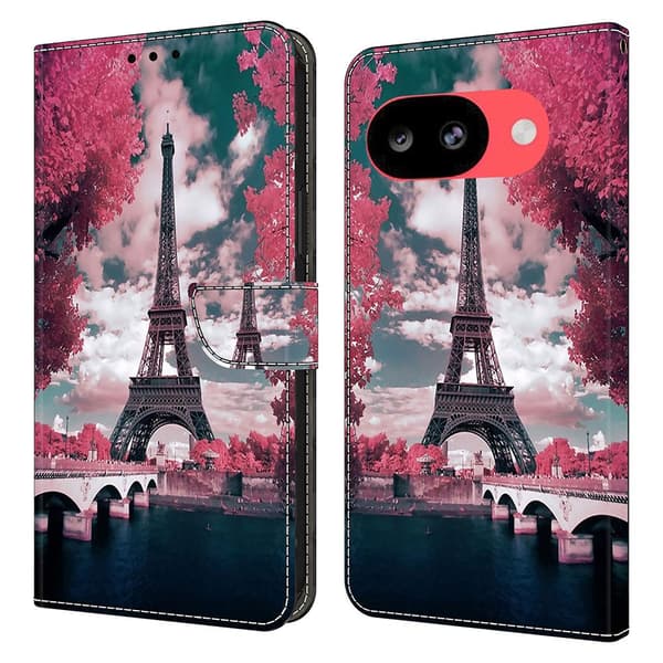 Plånboksfodral Google Pixel 10a mönstertryck stativ läderfodral med lock - Eiffeltornet