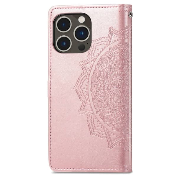 Mandala läder iPhone 14 Pro fodral - Rosa