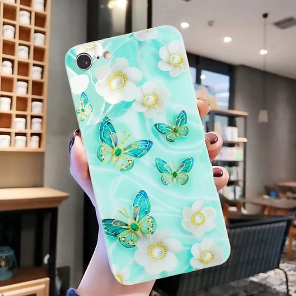Deco iPhone 7 / iPhone SE (2022) / iPhone SE 2020 deksel - Sommerfugl Og Blomst