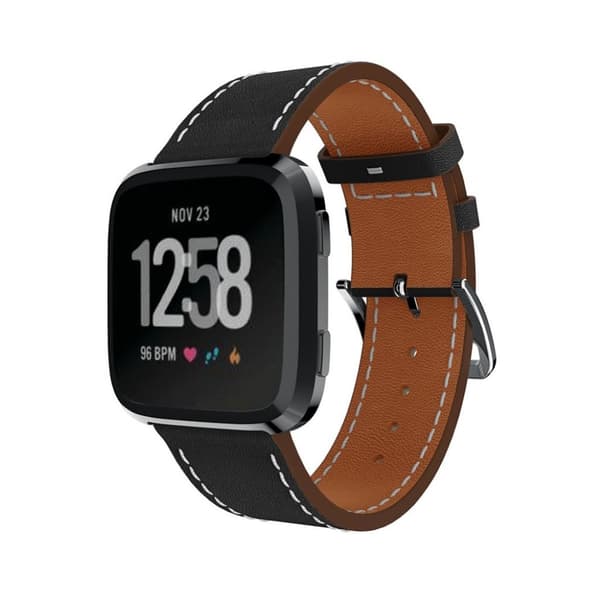 Nahkainen vaihtoranneke Fitbit Versa-kellolle - Musta